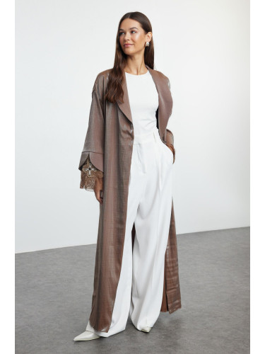 Trendyol Mink Cuff Rose Accessory Detailed Woven Cape & Abaya