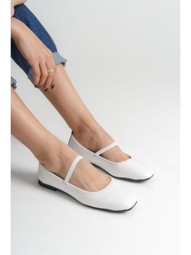 Capone Outfitters Women's Strappy Matte White Ballerinas