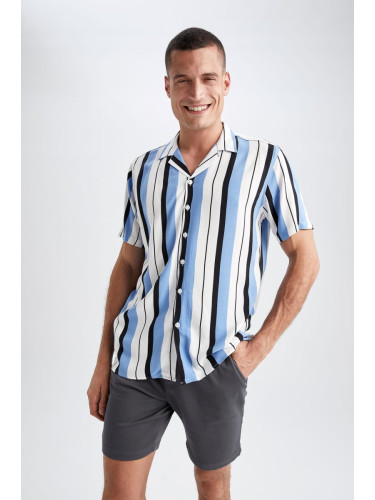 DEFACTO Regular Fit Apache Collar Striped Print Short Sleeve Shirt