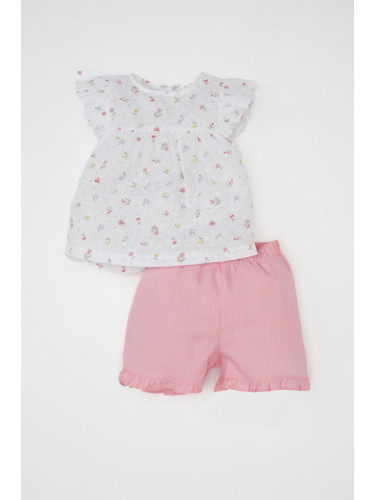 DEFACTO Baby Girl Floral Short Sleeve Blouse Shorts 2 Piece Set