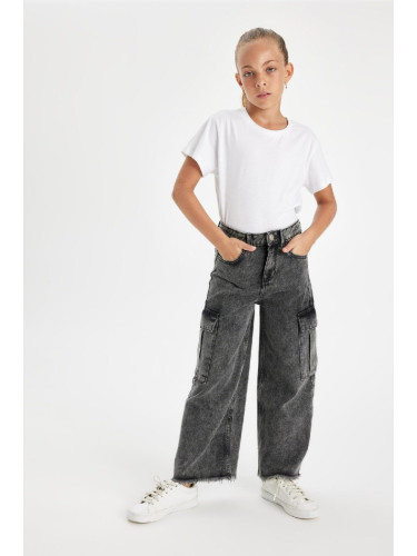 DEFACTO Girls Wide Leg Cargo Pocket Wide Leg Jeans
