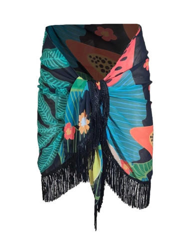 43272 Dewberry 43272 Dewberry Patterned Pareo with Tassels-BLACK-ORANGE