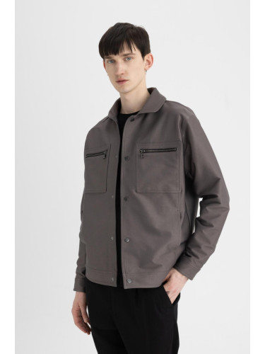 DEFACTO Regular Fit Shirt Collar Snap Closure Zipper Pocket Seasonal Jacket Coat