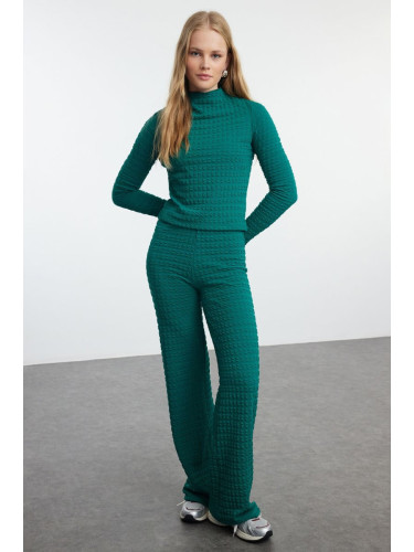 Trendyol Emerald Green Textured Fitted Long Sleeve Stretchy Knitted Bottom-Top Set