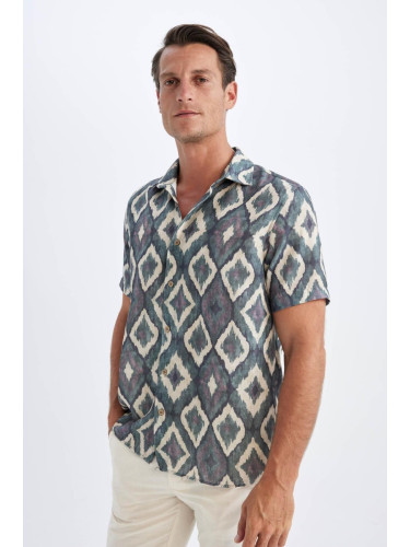 DEFACTO Regular Fit Polo Collar Patterned Short Sleeve Shirt