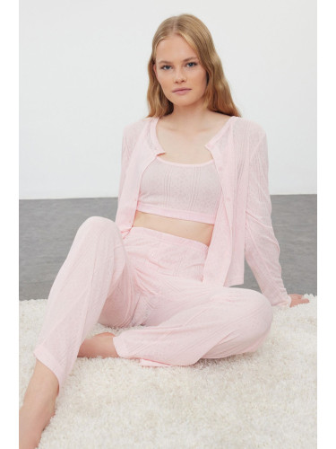 Trendyol Light Pink 3-Pack Pointel Openwork/Hole Knitted Pajama Set