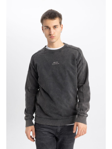 DEFACTO Regular Fit Crew Neck Printed Washed Pale Effect Sweatshirt