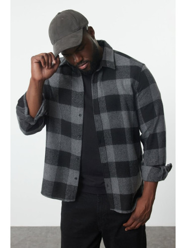 Trendyol Large Size Black Winter Checkered Lumberjack Shirt