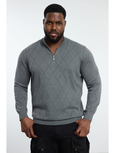 Trendyol Gray Men's Regular Half Turtleneck Baklava Knitwear Plus Size Sweater