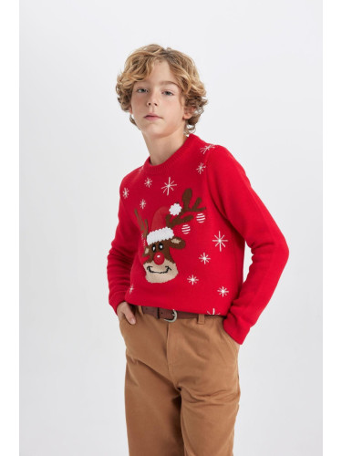 DEFACTO Boy's New Year Themed Crew Neck Sweater