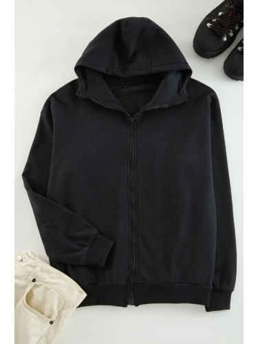 Trendyol Anthracite Melange Oversize/Wide Cut Zippered Special Collar Cotton Sweatshirt