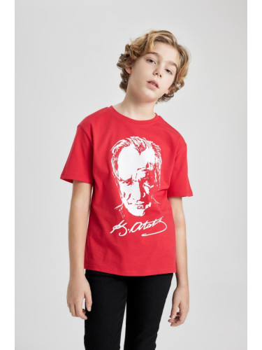 DEFACTO Boy's Crew Neck Atatürk Printed Short Sleeve Red T-Shirt