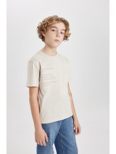 DEFACTO Boys' Crew Neck Printed Short Sleeve T-Shirt