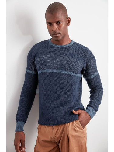 Trendyol Indigo Slim Slim Fit Crew Neck Color Block Knitwear Sweater