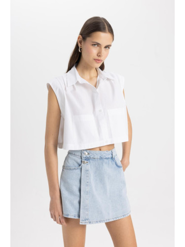 DEFACTO Crop Poplin Short Sleeve Shirt