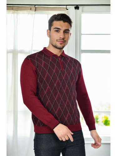 29477 Dewberry Zippered Polo Collar Mens Sweater-BORDEAUX