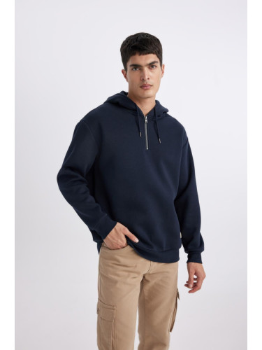 DEFACTO Oversize Fit Hooded Half Zip Sweatshirt