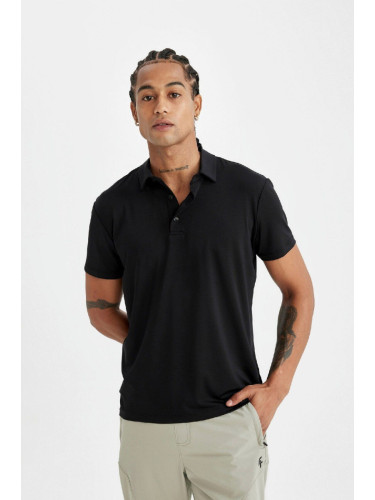 DEFACTO Fit Men's Black Standard Fit Regular Cut Polo Collar Short Sleeve Polo Shirt