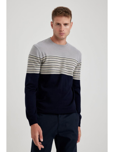 DEFACTO Standard Fit Regular Cut Patterned Crew Neck Knitwear Sweater