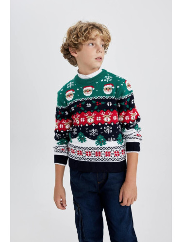 DEFACTO Boy's Christmas Themed Mini Me Crew Neck Sweater