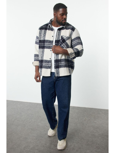 Trendyol Large Size Ecru Winter Checkered Lumberjack Shirt Jacket