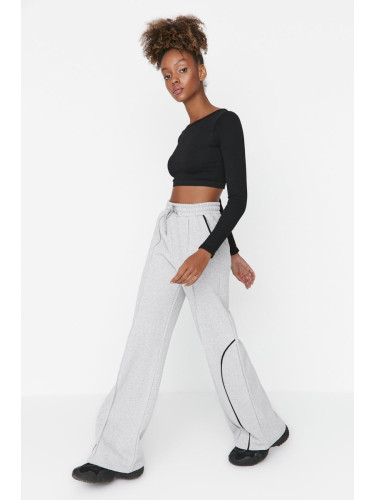 Trendyol Gray Wide Leg Rib Stitching Detail Fleece Inner Sports Trousers