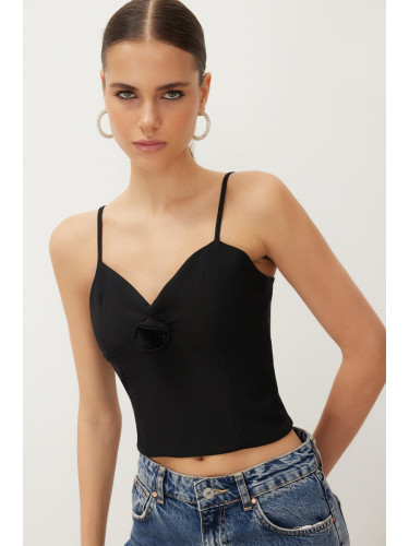 Trendyol Black Crop Rose Detailed Woven Bustier