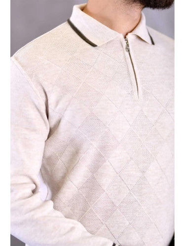 66492 Dewberry Zippered Polo Neck Knit Mens Sweater-STONE