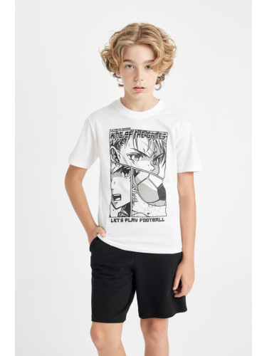 DEFACTO Boy's Crew Neck Printed Short Sleeve T-Shirt