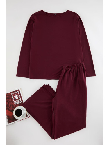 Trendyol Curve Claret Red Knitted Pajama Set with Slits