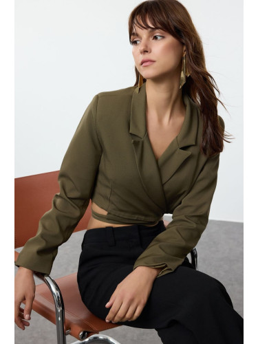 Trendyol Light Khaki Crop Tie Detail Blazer Jacket