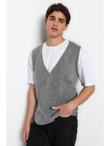 Trendyol Gray FL Men's Slim V-Neck Plain Knitwear Vest