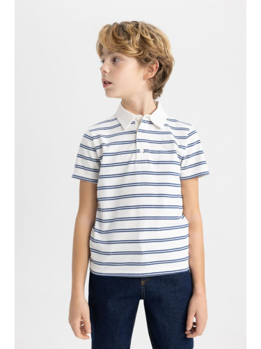 DEFACTO Boy's Striped Pique Short Sleeve Polo T-Shirt