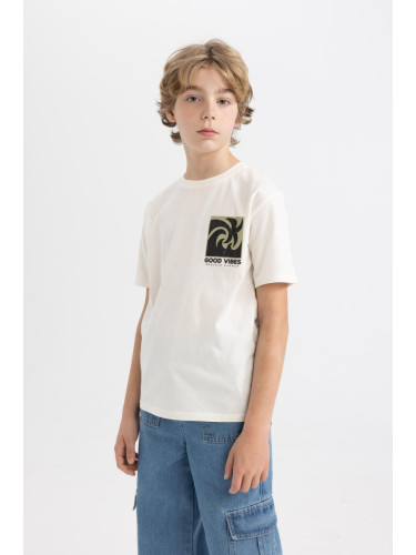 DEFACTO Boy's Crew Neck Printed Short Sleeve T-Shirt