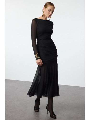 Trendyol Black Bodycon Tulle Knit Dress