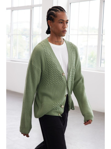 Trendyol Limited Edition Mint FL Men's Regular V Neck Hair Knit Sweater Cardigan