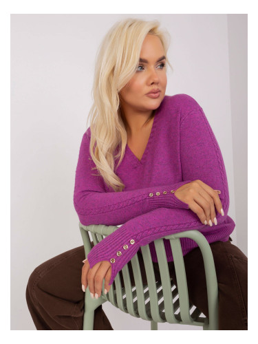 Plus size purple sweater with buttons on the sleeves