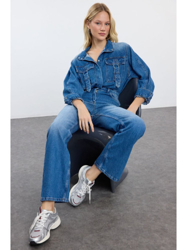 Trendyol Blue Cargo Pocket Detailed Denim Overalls