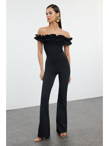 Trendyol Black Body-Sit Flounce Detailed Woven Jumpsuit