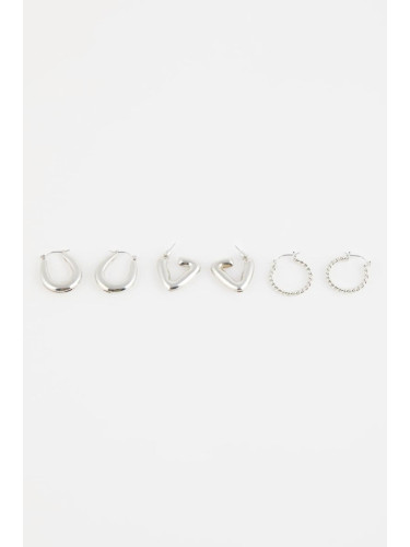 DEFACTO Women's 3-Piece Hoop Silver Earrings