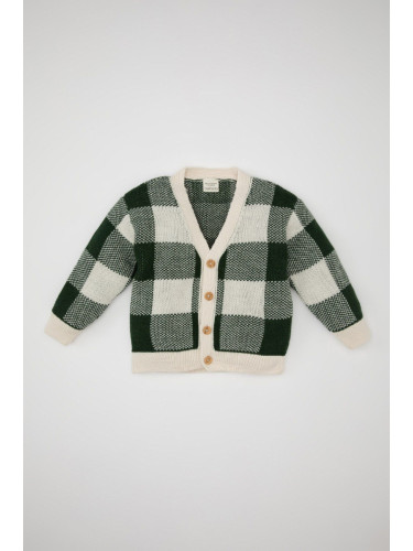 DEFACTO Baby Boy Plaid V Neck Button Closure Knitwear Cardigan