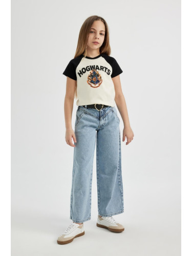 DEFACTO Girl's Wide Leg Belted Wide Leg Jean Trousers