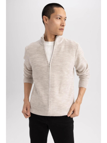 DEFACTO Standard Fit Half Turtleneck Waffle Cardigan