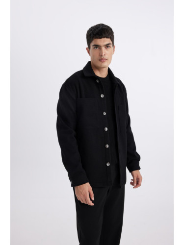 DEFACTO Relax Fit Polo Neck Wool Look Shirt Jacket