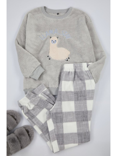 Trendyol Curve Gray Wellsoft Llama Patterned Knitted Pajama Set