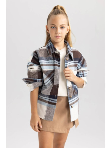 DEFACTO Girl's Plaid Long Sleeve Shirt