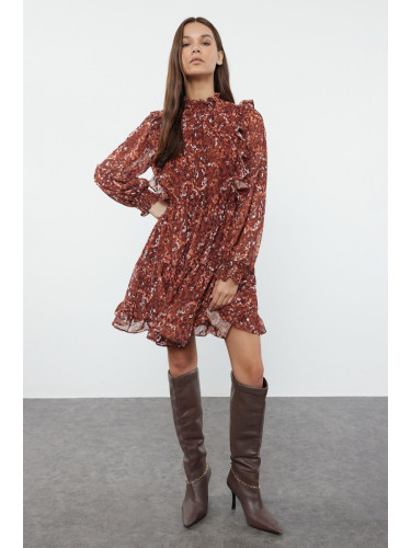 Trendyol Camel Floral Woven Winter Dress