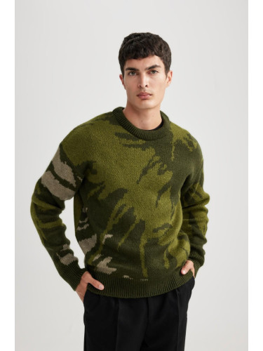 DEFACTO Relax Fit Patterned Crew Neck Sweater