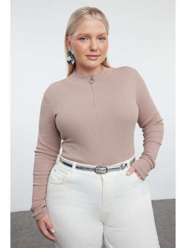 Trendyol Curve Mink Camisole Knitted Plus Size Blouse