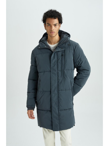 DEFACTO Hooded Puffer Parka Faux Für Lined Zippered Pocket